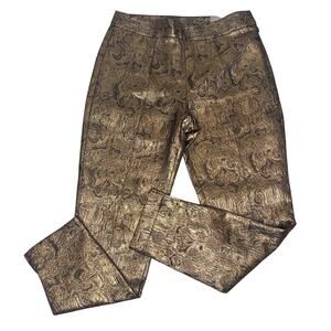 Soft Surroundings Nevina Jacquard Side Zipper Slim Ankle Metallic Pant Gold 8